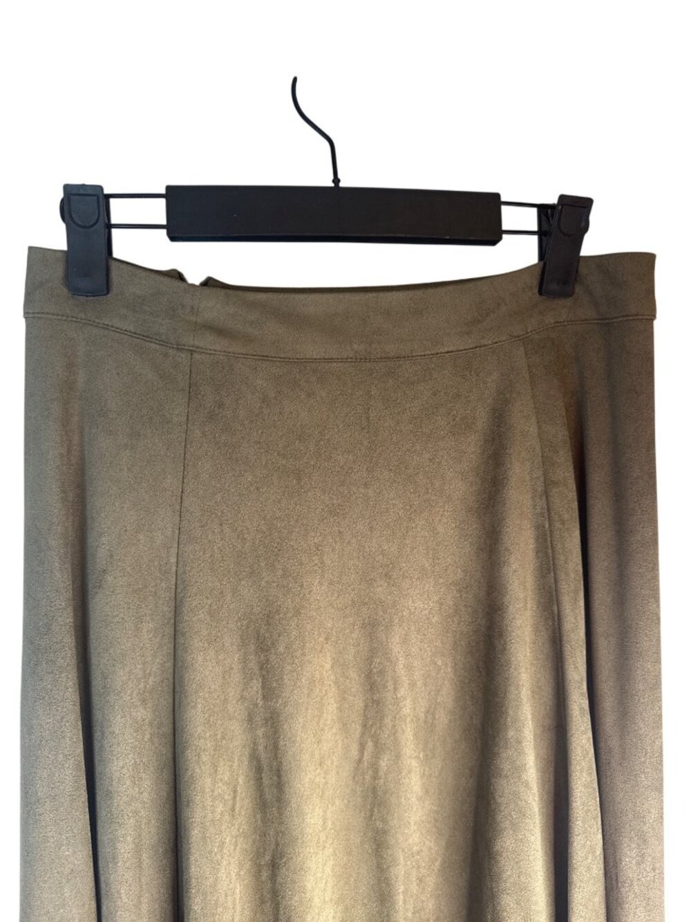 ZARA Olive Green Medium Faux Suede Midi High Waisted Skirt Polyester Blend - Picture 8 of 12